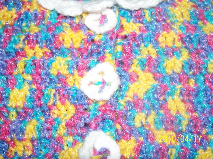 Close up of buttons I crocheted for baby jacket