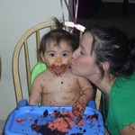 I'm one year old!!!  My mommy likes chocolate cake too!!!  Even if it's on my face!!!