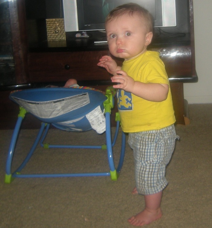 Mason standing independantly! I've got his first steps on video also!