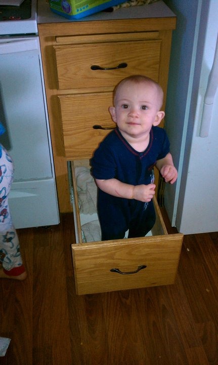 15 months, he thinks this is "His Drawer".