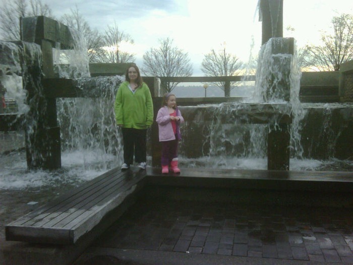 My girls at a fountain down in Seattle