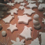 Closer look of the kids project of tree decorations.