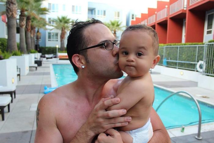 Christian with daddy in the pool