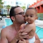 Christian with daddy in the pool