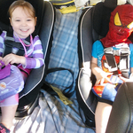 This is how we roll to school :) Doc Mcstuffins (left) and..well, you all know Spiderman.