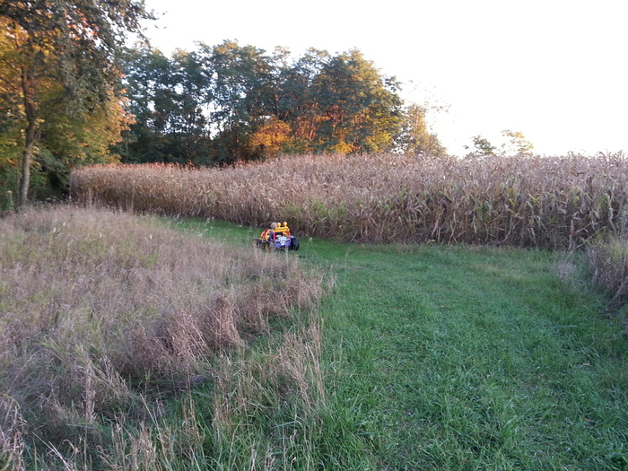 Kaden driving his favorite car on our farm