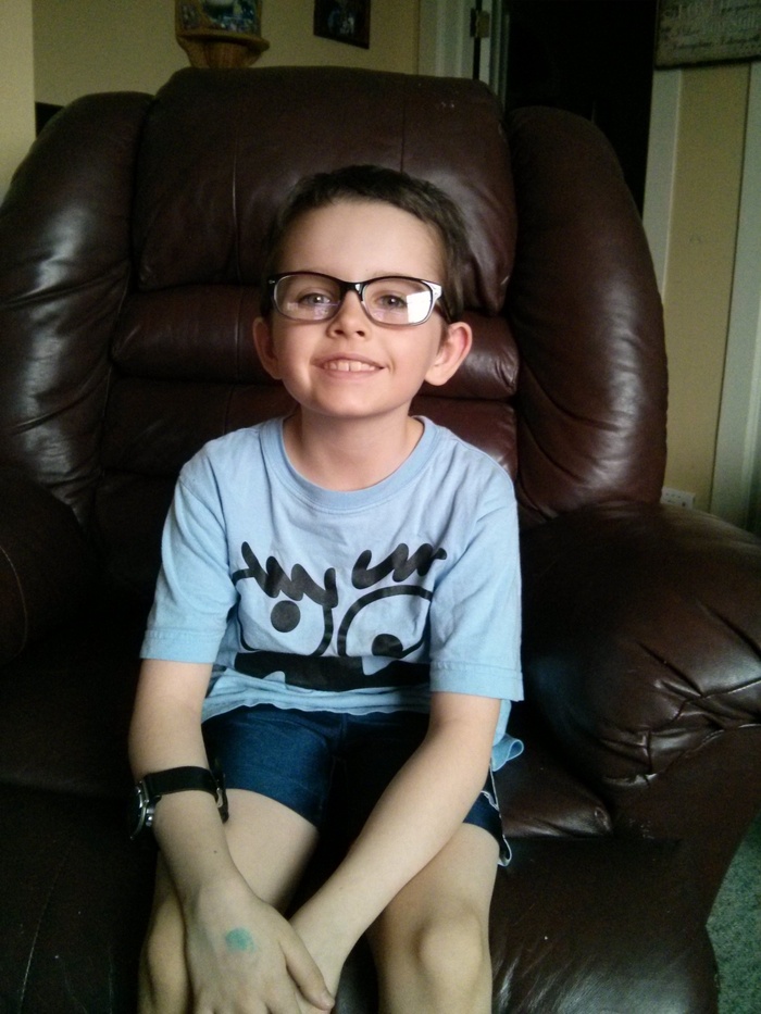 Reilly sporting his first pair of glasses