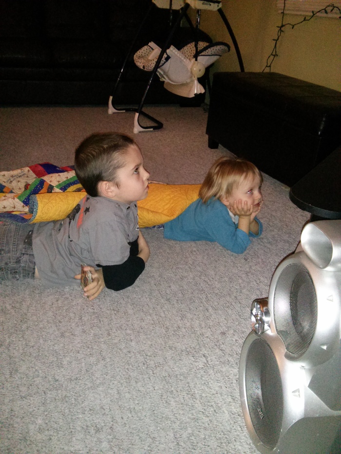 My boys watching Scooby Doo