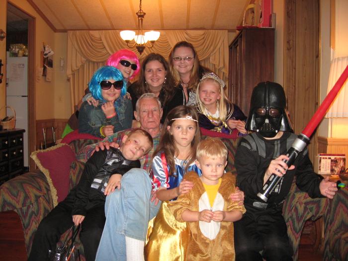 Me, My Girls, My Sister Heidi and her 4 Kids, and My Papaw on Halloween Night