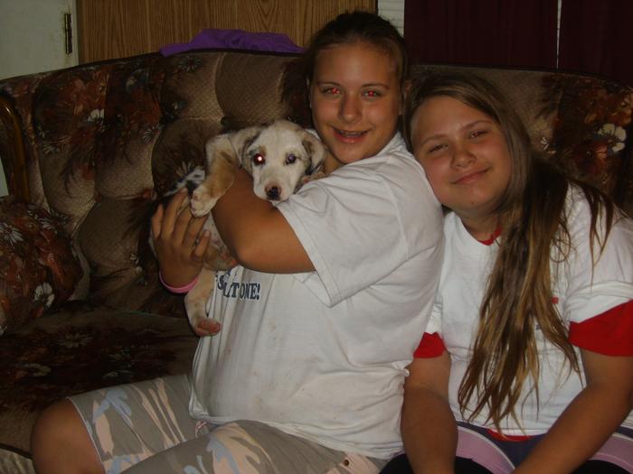 me and my sister with our old dog spot