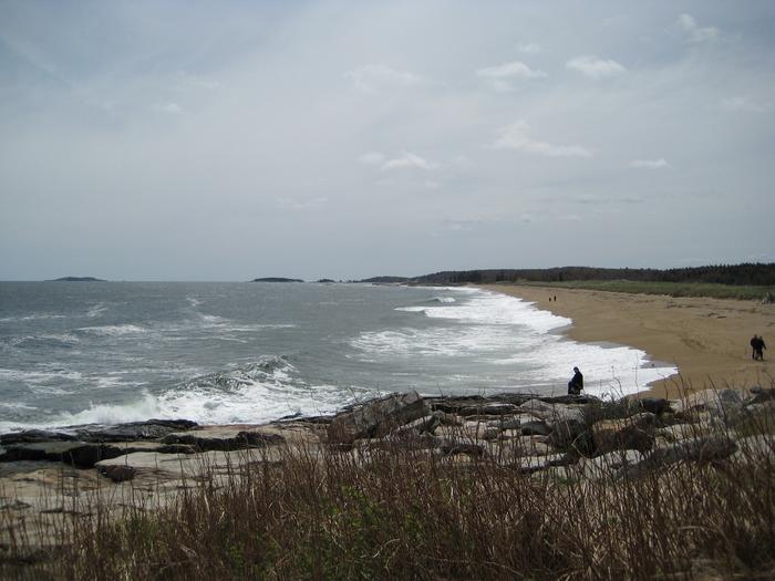 The beach on a windy May day in Maine 