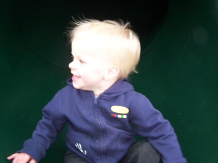 At the end of the slide, big smile!