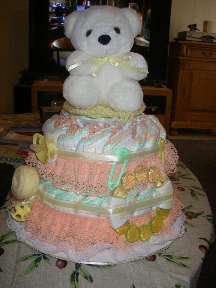 friend made Britton a diaper cake. im going to hate taking it apart!