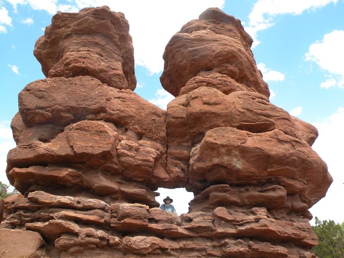 Me framed by opening in Siamese Twins Rock formation