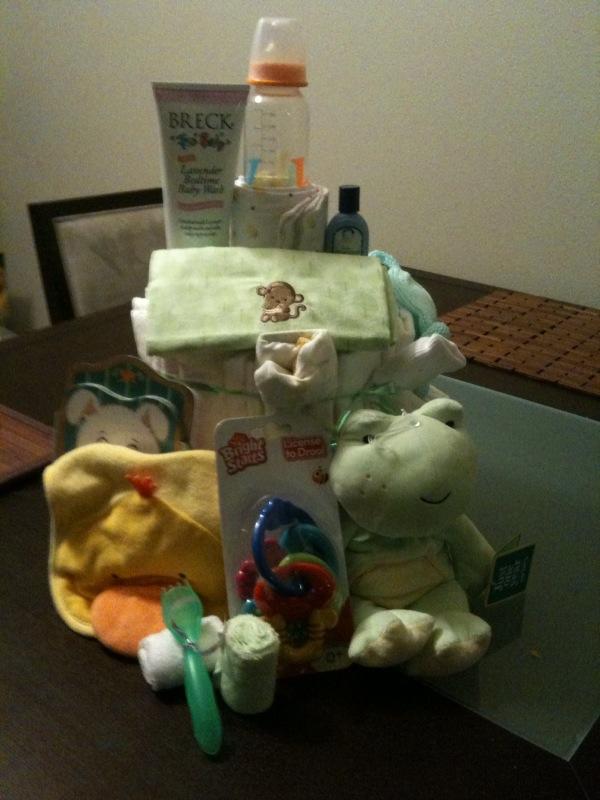 all the goodies from diaper cake
