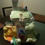 all the goodies from diaper cake