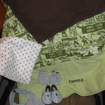 Sewing Projects- booties, mittens, bib + big thick blanket and polka dotted receiving blanket!