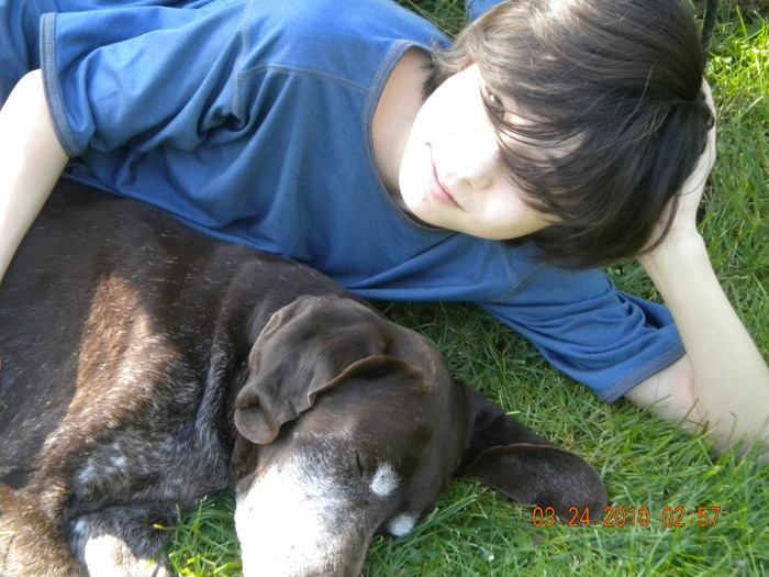 This is my Youngest Son and His Dog, Tickus has he has  passed this was about 2 weeks before he did.