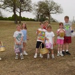 Mary and Lucas with friends at Easter Egg Hunt