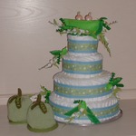 2 peas in a pod diaper cake made by my mom & 2 baby hats knitted by my sister!