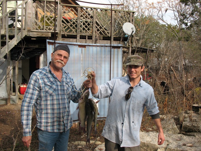 Jimmy & Nathan with some catfish out of the Blanco river near our house