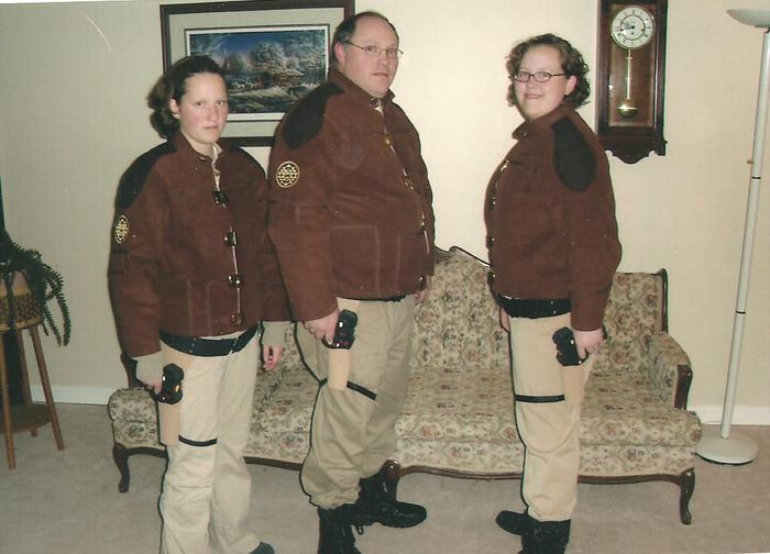 My daughters and myself.  Halloween two years ago, 2006, we were Galactica Warriors!!