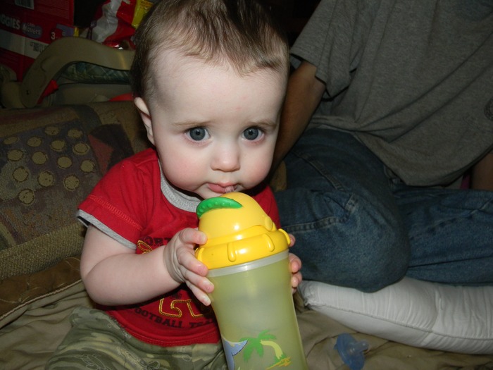 my big boy drinking from his straw sippy...he's 8 months old now!