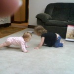 teaching baby how to crawl.