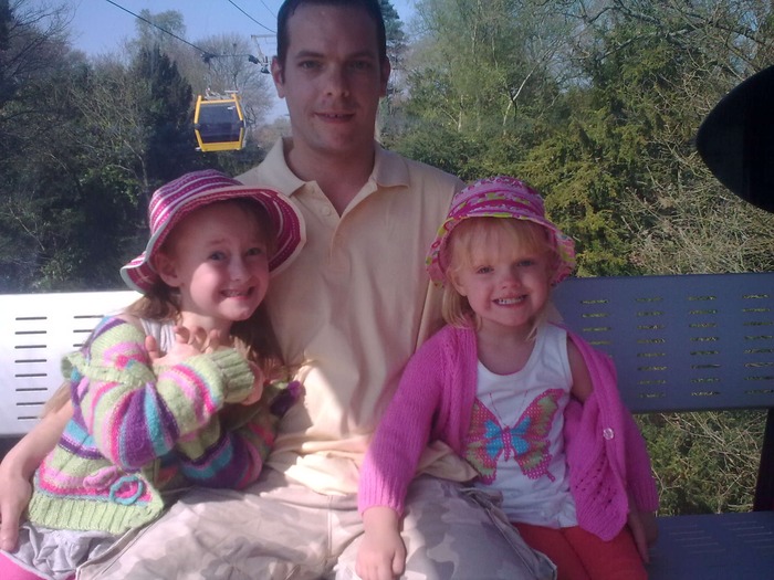 Sacha and Ashlyn with daddy on the skyride at alton towers