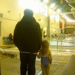 Daddy and daughter, first day at swim lessons