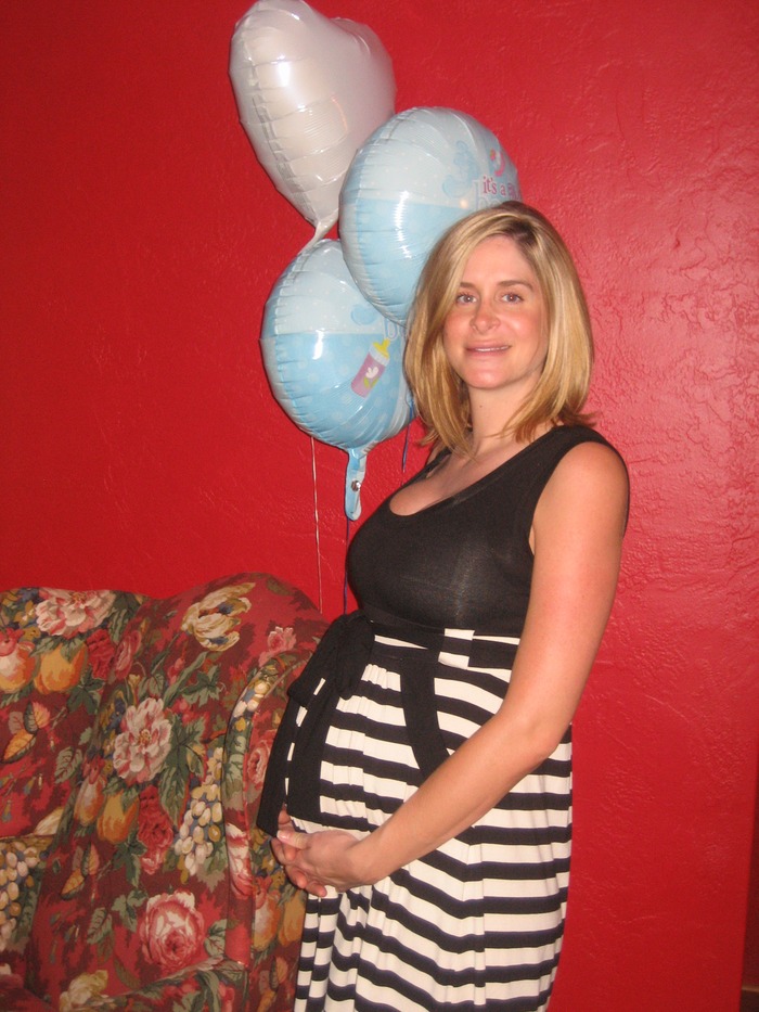 27 weeks, looking a little full in the face that day!  It was 106 where I was...