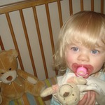 Smiling Gidge with her teddy bears!!