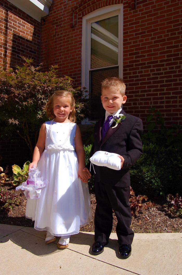 Flower girl and ring boy! my son is so big for his age..my flower girl is 5 and my son is 4