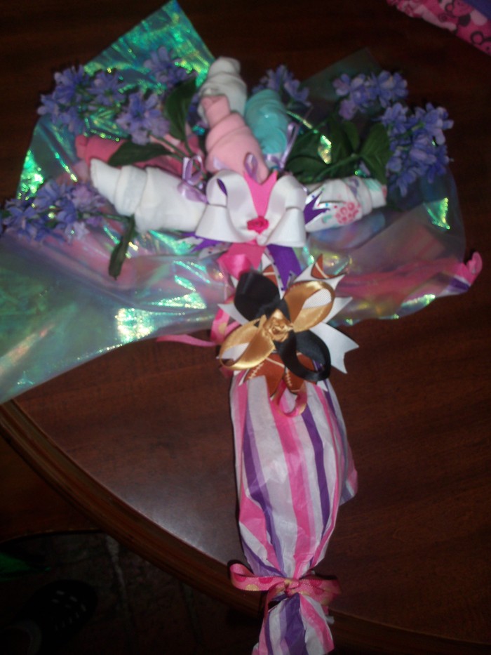 The undies and Bow boquet I made my daughter for her review. (she potty trained to be on stage)