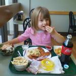 Elizabeth eating lunch at the hospital. Awaiting the arrival of Hailey