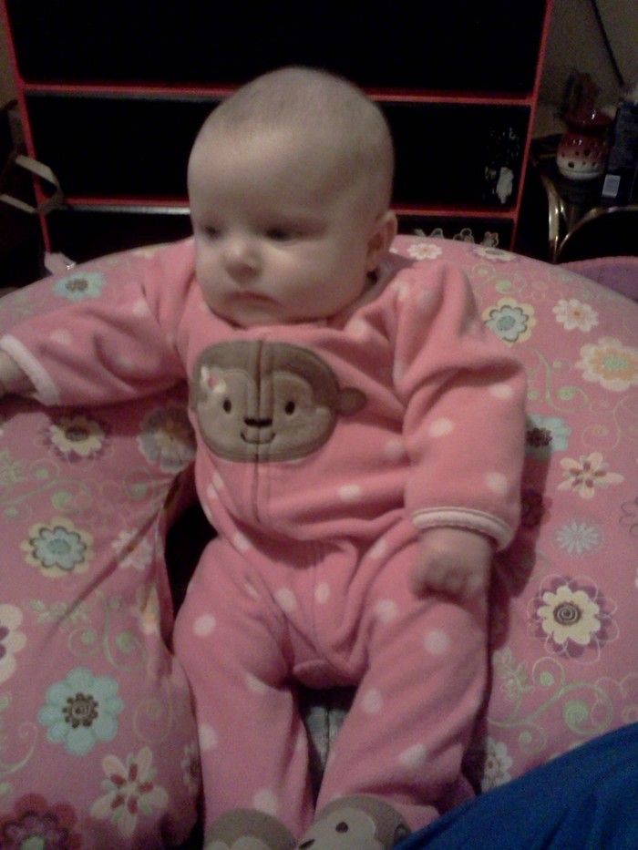 I still can't believe she is almost 4 months old. Trying to sit up like a big girl(: