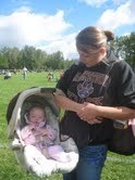 mommy and kynley at landons soccer game