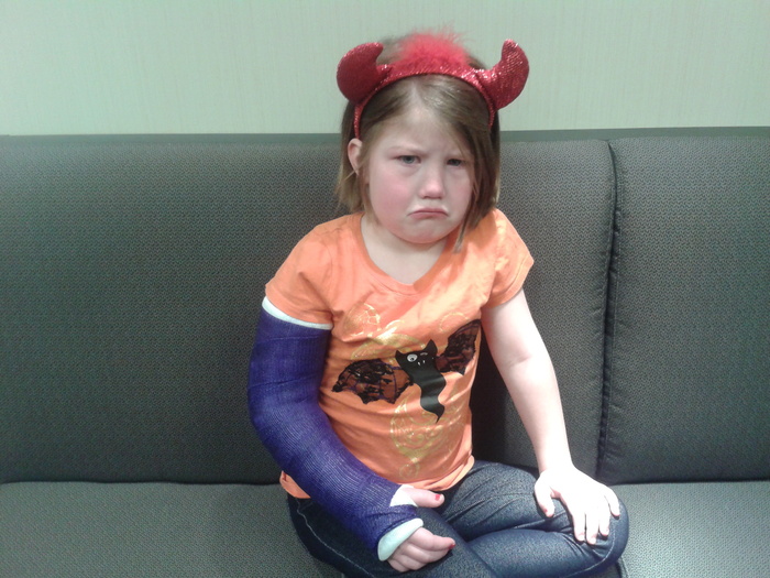 Kirby broke her arm on Halloween! She was MAD ;)