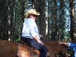 Me gettin' set to ride off into the sunset upon my mare "Babe"!