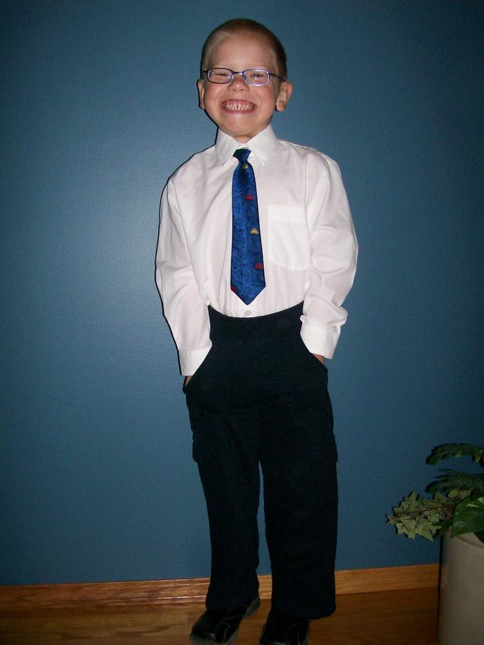 My handsome little man.  He picked out the outfit all by himself for his first school picture day.