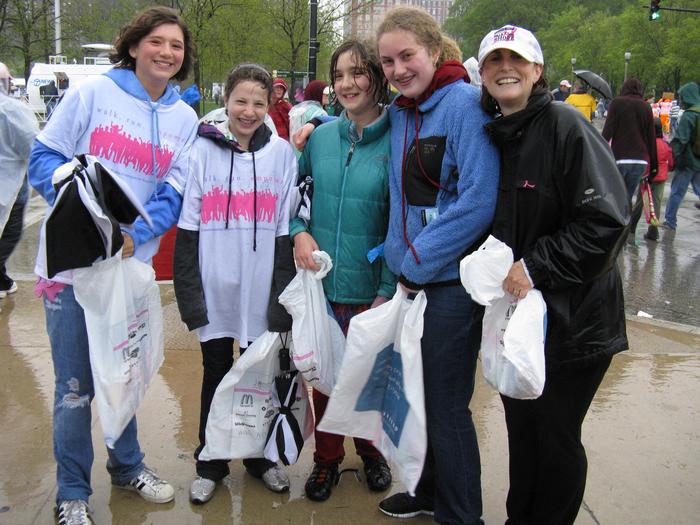 My daughter and friends at the Breast Cancer walk.  Pouring rain! She raised over $1000 herself