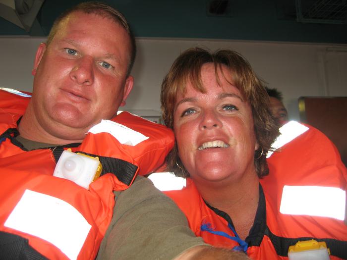 Keith and I for lifeboat drill 9/08 with IKE
