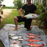 My hero - his first fishing trip to the reef