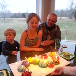 Kadens 2nd and Tailyns 12th bday- sitting next to grandpa