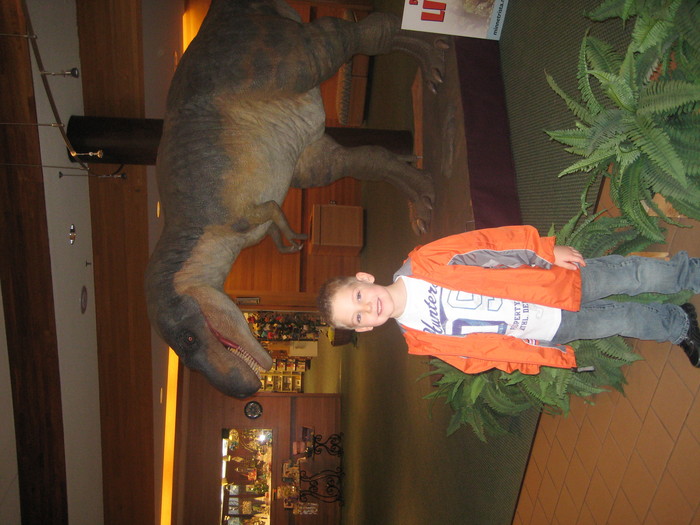 Landon at a dinosaur exhibit