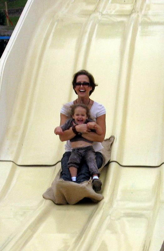 Me and my daughter on the slide at the fair