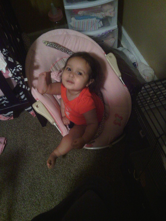 being bad in her old bouncer lol.