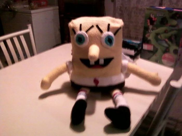 Crochet Sponge Bob bookbag