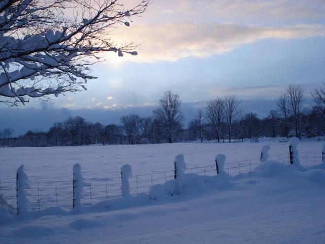 Saturday the fields were bare, now over 2 feet of the white stuff.