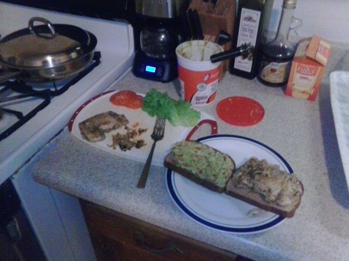 Homemade Guacamole w/ Grilled Chicken Sandwich on Toasted Whole Wheat